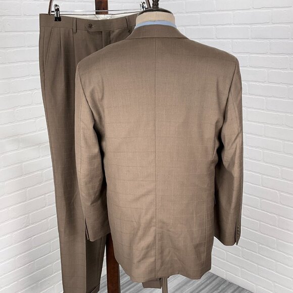 Paulo Solari Suit Mens 40L 34Wx32L Brown Check Athletic Fit Classic Career NWT - Picture 4 of 16